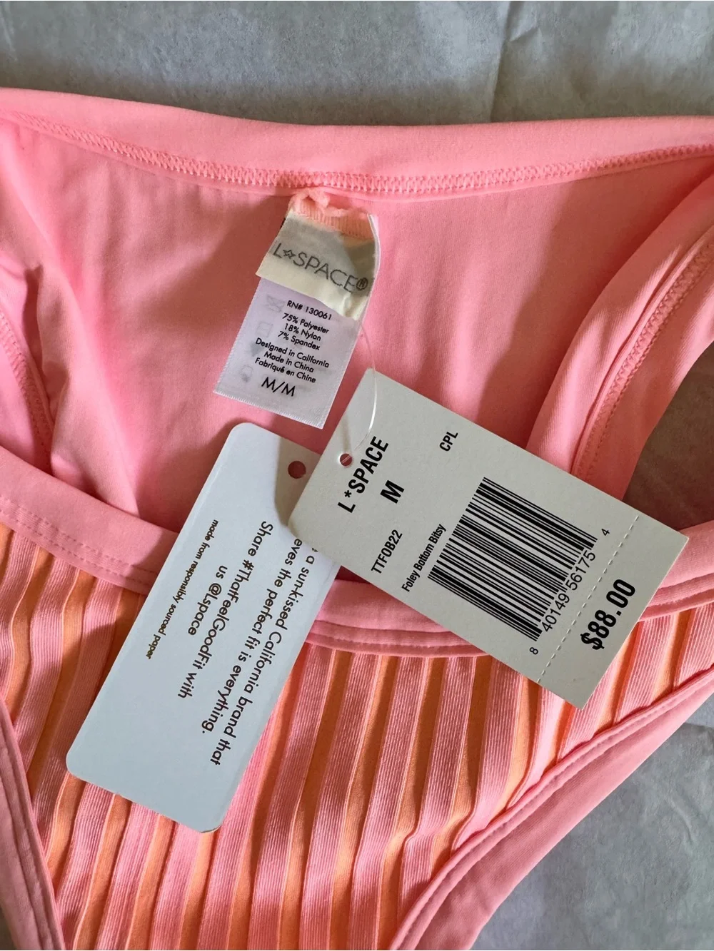 L*Space Axel Bikini Set Coral One-Shoulder Pink Stripe L Top M Bottom
